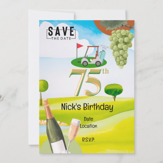 Invitation Golfer 75e anniversaire sur le terrain de golf (Devant)