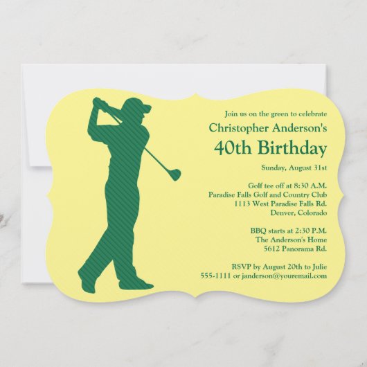 Invitation Golfer Golf Vert bronze 40e anniversaire Invitatio (Dos)