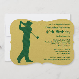 Invitation Golfer Golf Vert bronze 40e anniversaire Invitatio