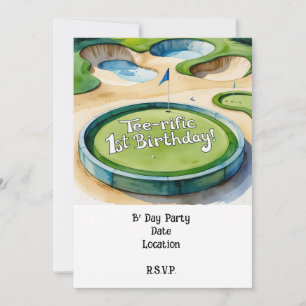 Invitation Golfeur 1er aquarelle d'anniversaire un an