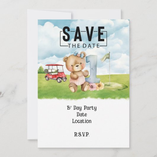 Invitation Golfeur 1er aquarelle d'anniversaire un an (Devant)