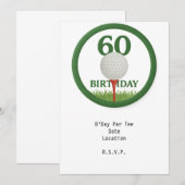Invitation Golfeur 60e anniversaire avec balle de golf sur te (Devant / Derrière)