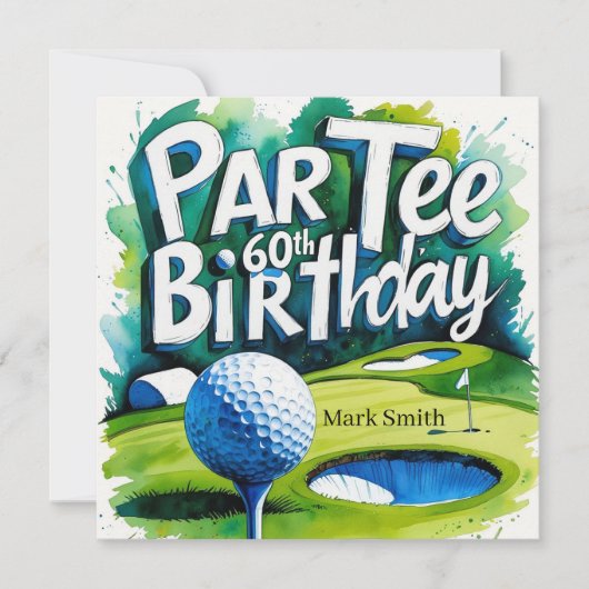 Invitation Golfeur 60e anniversaire avec balle de golf sur te (Devant)