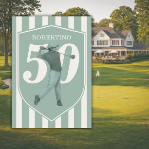 Invitation Golfeur Préparé Vintage Vert Blanc 50e Anniversair