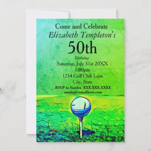 Invitation Golfing Thème Femmes 50e anniversaire Tee Off (Devant)