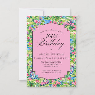 Invitation golfique avec impression rose et verte