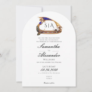 Invitation Gondole vénitienne avec parents Noir Blanc Mariage