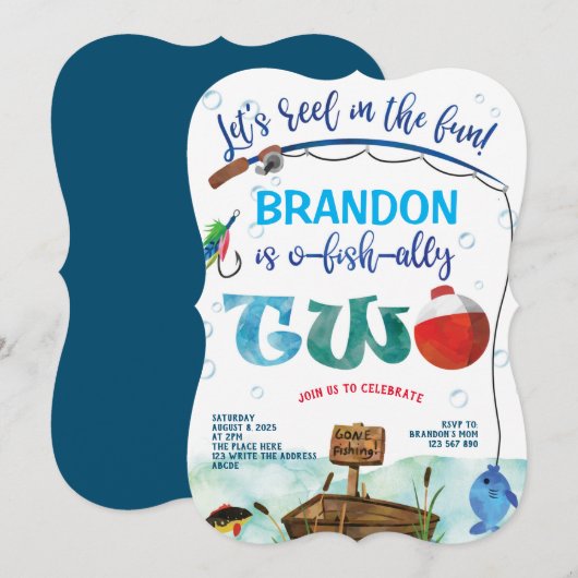 Invitation Gone Fishing, O-fish-ally, 2e anniversaire de pêch (Devant / Derrière)