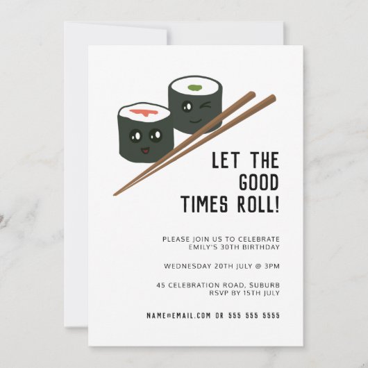 Invitation Good Times Roll Kawaii Sushi N'importe quel âge An (Devant)