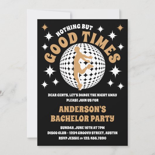Invitation Good Times Super Black & Gold Bachelor Party (Devant)