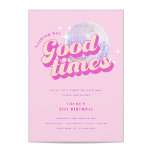 Invitation Good Times Super rose fête d'anniversaire Invitati<br><div class="desc">Cette invitation à la fête rose présente une boule disco et une typographie rétro, ce qui lui donne une ambiance amusante et ludique. Le devant de l'invitation est orné d'un arrière - plan rose et d'une discothèque scintillante, donnant le ton d'une fête animée et énergique. La typographie rétro ajoute au...</div>