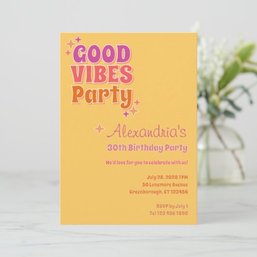 Invitation Good Vibes Summer 30th Birthday Party (Debout devant)