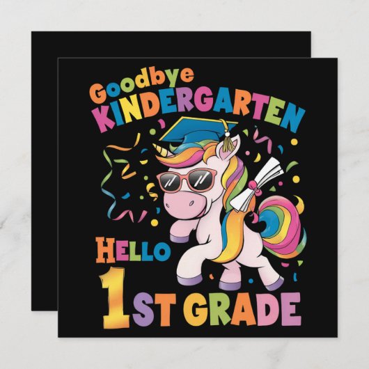 Invitation Goodbye Kindergarten Hello 1st Grade Unicorn (Devant / Derrière)