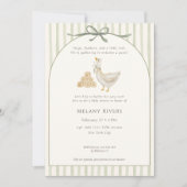 Invitation Goose Neutral Sage Green Bow Baby Shower (Devant)