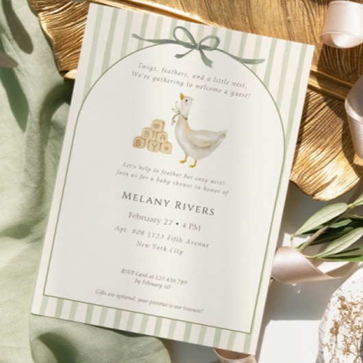 Invitation Goose Neutral Sage Green Bow Baby Shower