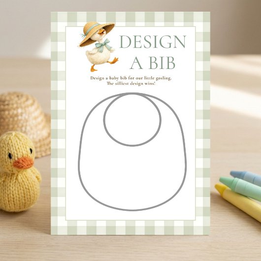 Invitation Goose Sage Gingham Design Bib Shower Game Card