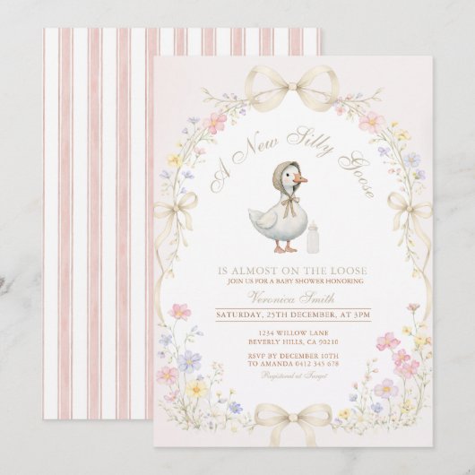 Invitation Goose Wildflower Pink Ivory Baby Shower (Devant / Derrière)