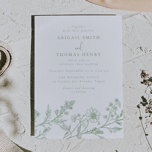 Invitation Gorgeous Sage Line Art Wedding