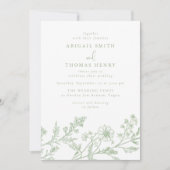 Invitation Gorgeous Sage Line Art Wedding (Devant)
