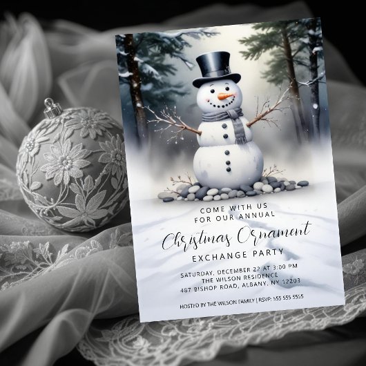 Invitation Gorgeous Snowman Frosted Forest Ornament Exchange