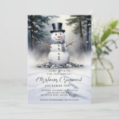 Invitation Gorgeous Snowman Frosted Forest Ornament Exchange (Debout devant)