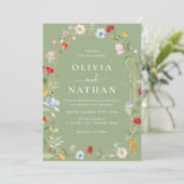 Invitation Gorgeous Wildflower Wreath Sage Wedding  (Debout devant)