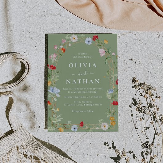 Invitation Gorgeous Wildflower Wreath Sage Wedding 