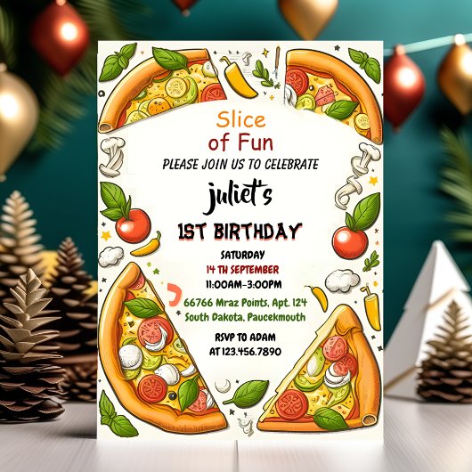 Invitation Gosse d'amour fille ado pizza premier 1er annivers