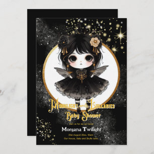 Invitation Goth Baby shower Cute Girl Lullabes lune lumière
