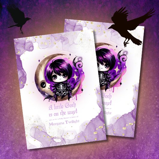 Invitation Goth Baby shower Skeleton Crow Lune