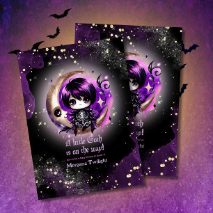 Invitation Goth Baby shower Skeleton Crow Lune