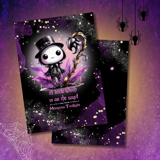 Invitation Goth Baby shower Skeleton Crow Lune