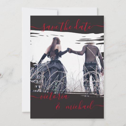 Invitation Goth Brush a Mariage Photo Enregistrer la date (Devant)