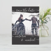 Invitation Goth Brush a Mariage Photo Enregistrer la date (Debout devant)