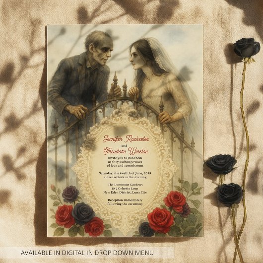 Invitation Goth Couple Zombie Mariage d'Halloween