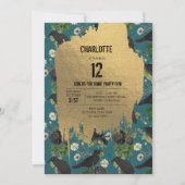 Invitation Goth Crows et Roses noirs Turquoise Halloween Anni (Devant)