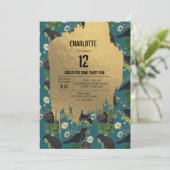 Invitation Goth Crows et Roses noirs Turquoise Halloween Anni (Debout devant)