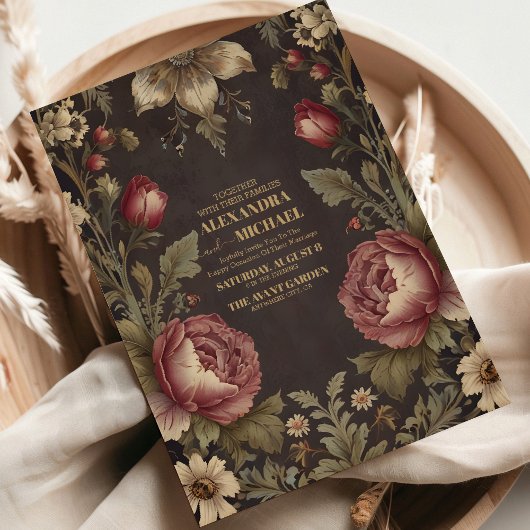 Invitation Goth Floral Mariage victorien