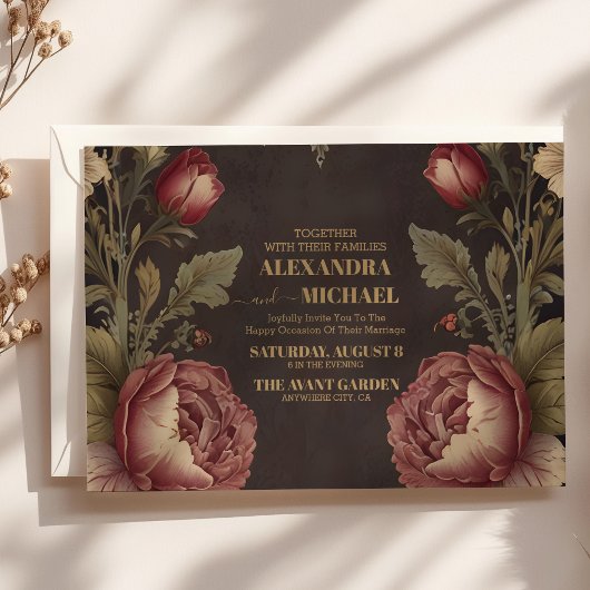 Invitation Goth Floral Mariage victorien
