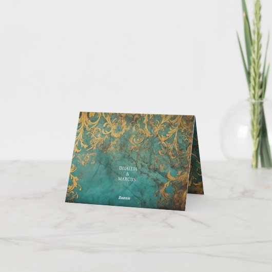 Invitation Goth Floral Turquoise Et Or (Dos)