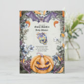 Invitation Goth Halloween Baby shower Crânes violets orange (Debout devant)