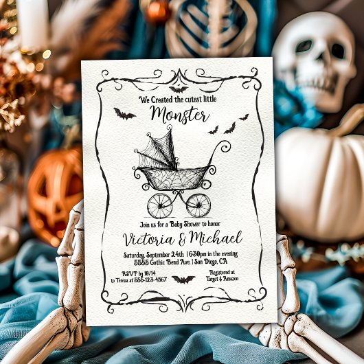 Invitation Goth Halloween Carriage Baby Shower