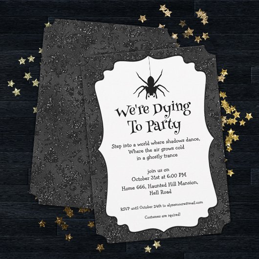 Invitation Goth Halloween Party Glossy Black Floral