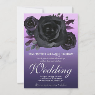 Invitation Goth moderne violet noir Rose QRC Mariage
