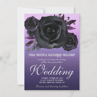 Invitation Goth moderne violet noir Rose QRC Mariage