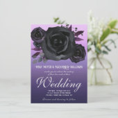 Invitation Goth moderne violet Rose noir Mariage photo (Debout devant)