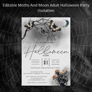 Invitation Goth Moths and Moon Black Adultes Halloween Party