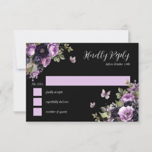 Invitation Goth Purple & Black Moody Florals Quinceañera RSVP