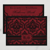 Invitation Goth Red Damask Grunge Fête des mariées (Devant / Derrière)