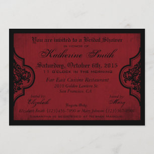 Invitation Goth Red Damask Grunge Fête des mariées